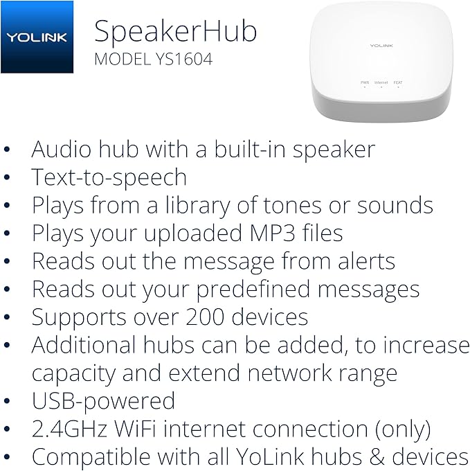 YoLink Water Leak Detection Starter Kit, w/SpeakerHub Audio/Talking Hub & Water Leak Sensors, LoRa Up to 1/4 Mile Open-Air Range, SMS/Text, Email & Push Notifications, w/Alexa, IFTTT, Home Assistant