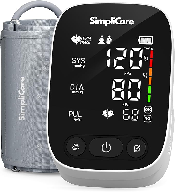 Upper Arm Blood Pressure Monitor for Home Use, FDA 510(k) Cleared Class II Medical Device, Wide-Range Cuff 22–42 cm, Large 5.2" LED Display, Dual User, USB-C & Battery (AES-U382)