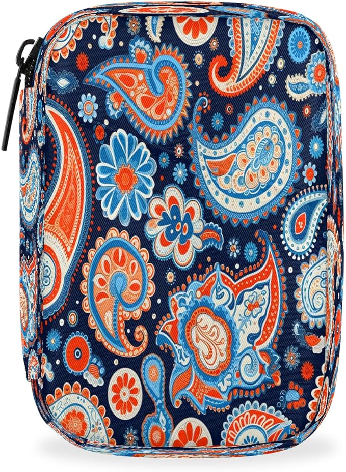 Color Psychedelic Paisley Travel Pill Organizer Box Weekly Portable Pill Case Daily Pills 7 Day Small Birth Control Pills Container Removable Compartments for Medicine Vitamins Fish Oil