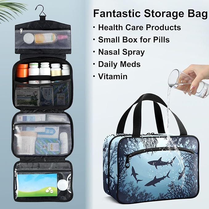 Fustylead Swimming Sharks Ocean Animal Large Medical Storage Bag with Zipper Empty First Aid Bag Trauma Kit for Traveling Hiking Camping Backpacking