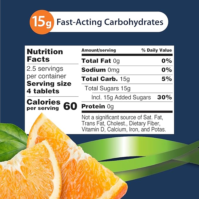 TRUEplus Glucose Tablets, Orange Flavor - 6X 10ct Tubes (Pack of 2)
