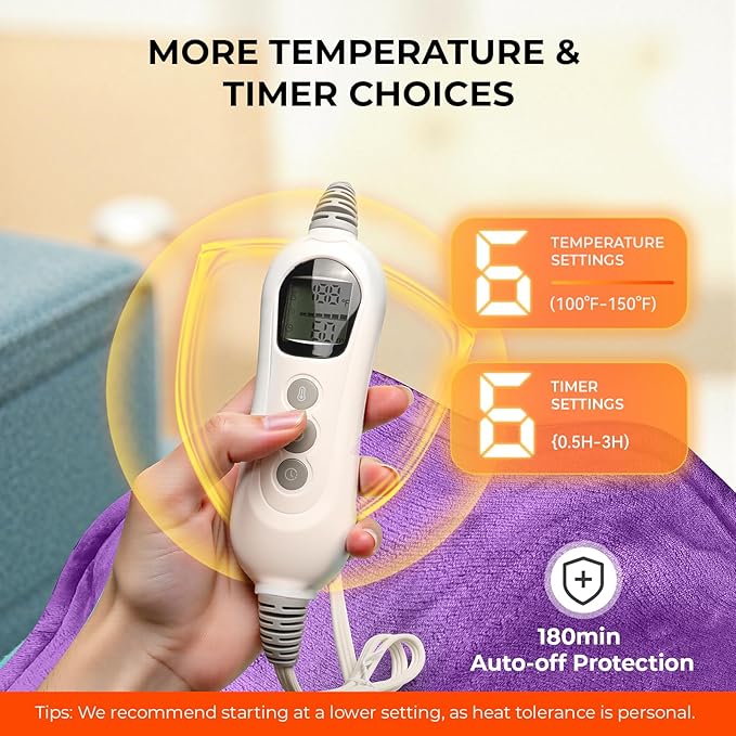 VAAGHANM Heating Pad: Electric Heat Pad for Neck & Shoulders & Back - Weighted Instant Heating Pads-6 Heat Options & 6 Auto Timer Mode -Purple