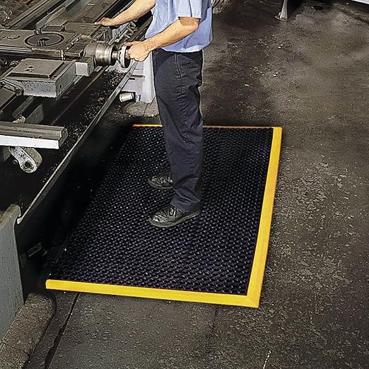 NoTrax Safety Stance Rubber Non Slip Drainage Mat - Yellow/Black 38" x 64" Heavy-Duty Anti Fatigue Mats with 3 Sided Beveled Edges and Ergonomic Support - 549S3864YB