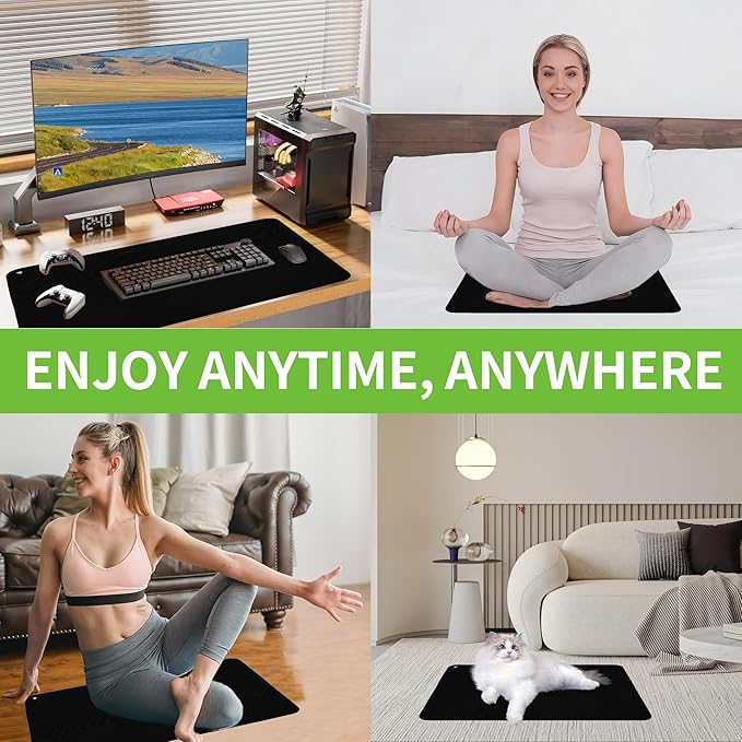 Grounding Mat, Earthing Mat for Sleep, Pain Relief, Inflammation, Balanced Energy, Wellness. Earth Connected Therapy. Non-Slip Grounding Pad for Bed Desk Home Office, Includes 15ft Cord (24"x16")