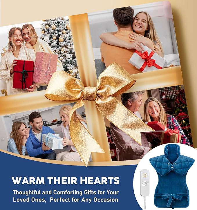 Weighted Electric Heating Pad for Neck Shoulders Back - Large Heat Pad with 6 Heat Settings & 4 Timers, Auto-Off, Machine Washable, Pain Relief Pad - Christmas Gifts for Women Men Mom Dad