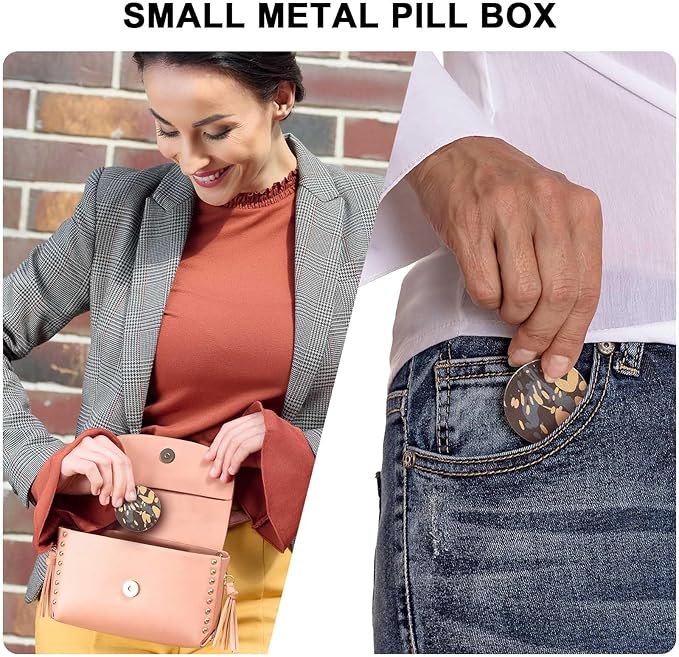 Portable Pill Box Pill Case - Metal Waterproof Pill Container, Travel Pill Organizer for Pocket Purse, Single Daily Medicine Holder for Vitamin, Fish Oil, Supplement, Medium Size