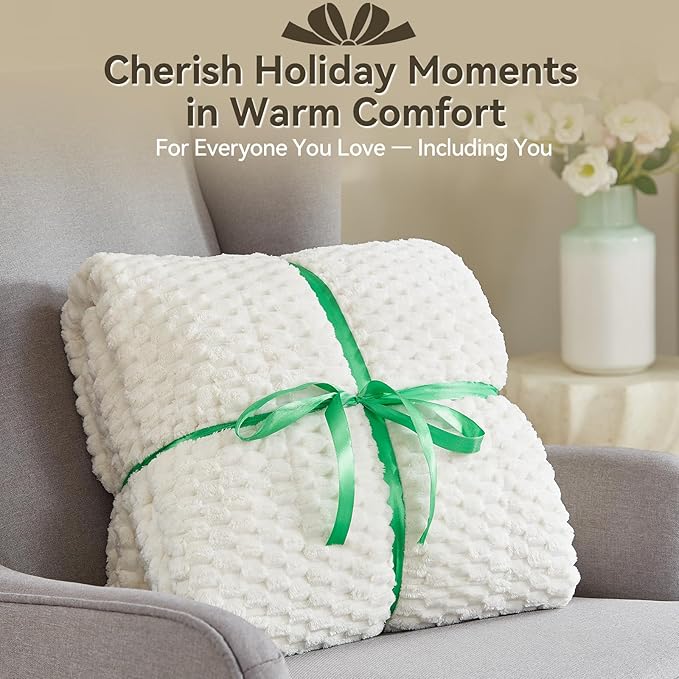 Weighted Blanket Queen Size for Adults,15lbs Jacquard Sherpa Heavy Blanket for Calming and Relax, Dual Sided Ultra Soft Fuzzy Throw Blanket with Glass Beads, 48" x 72", Cream White