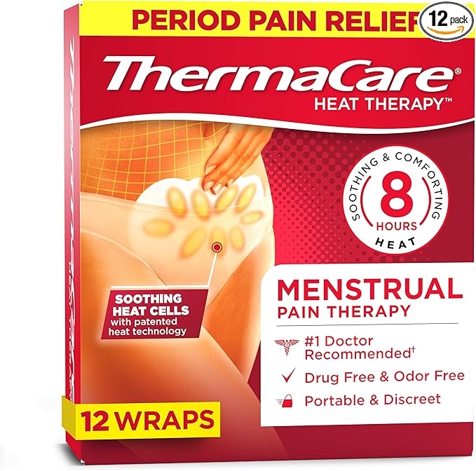 ThermaCare Menstrual Heating Pads - Portable, Adhesive HeatWraps for Period Cramps & Backache Relief - Discreet, Cord-Free Heat Therapy - Up to 8 Hours of Relief (12-Count)
