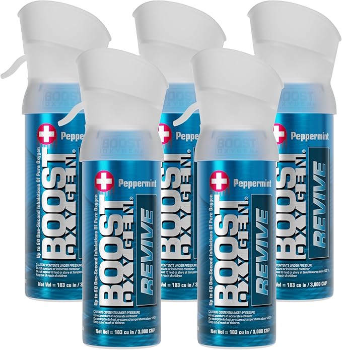 Boost Oxygen Pocket Size Revive Peppermint Aroma 3L Canister | Respiratory Support for Aerobic Recovery, Altitude, Performance & Health (5 Pack)
