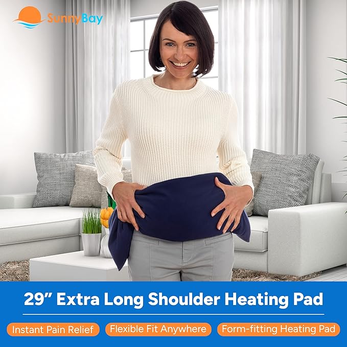 SunnyBay Microwave Heating Pad, Microwavable Heated Neck and Shoulder Wrap for Back Pain and More, Moist Weighted Beanbag Pack with Washable Cover, 29x9 Inches, 4 lbs, Unscented