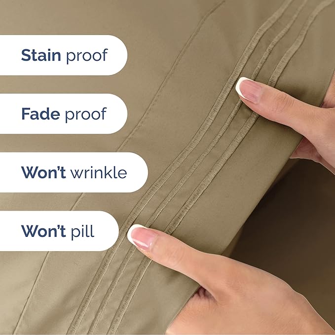 Cal King Size 4 Piece Sheet Set - Extra Soft, Breathable & Cooling Sheets - Hotel Luxury Bed Sheets for Women & Men - Deep Pockets, Easy-Fit & Wrinkle-Free Sheets - Light Caramel Oeko-Tex Bed Sheets