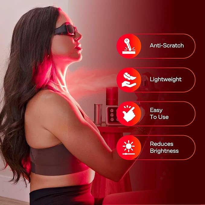 Mito Red PRO Red Light Therapy Glasses with Dark & Extra Dark Lenses, Eye Protection for Red Light (600nm-900nm) Goggles