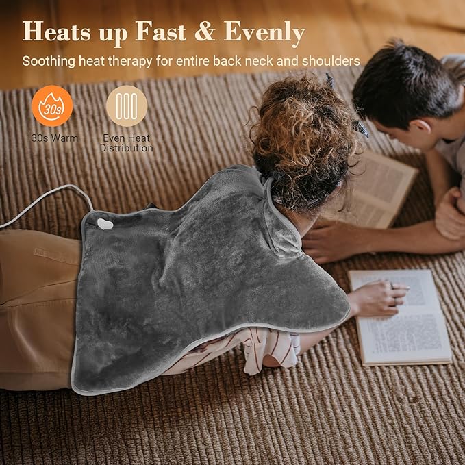 Heating Pad for Back Pain Relief, FSA Eligible HSA, Electric Heating Pads for Back Neck Shoulders, Wearable Large Heat Pad, Gifts for Mom Women Dad Men, ETL Certified, 24” x 33”, Gray