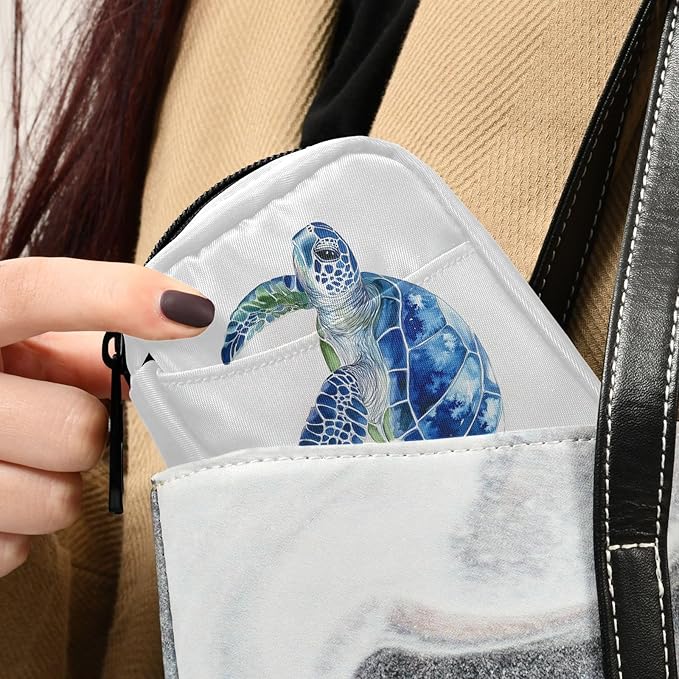 Fustylead Watercolor Hand Draw Blue Sea Turtle Pill Organizers 2 Times A Day Pill Case Bag with Zipper Portable Weekly Pill Dispensers for Vitamin Supplement