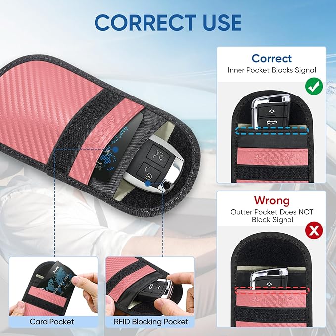 TICONN 2PK Faraday Bags for Car Keys Fob, 3.5"X5.0" Faraday Cage Protector, Car RFID Signal Blocking, Anti-Theft Pouch Anti-Hacking Case Blocker (Pink, M)