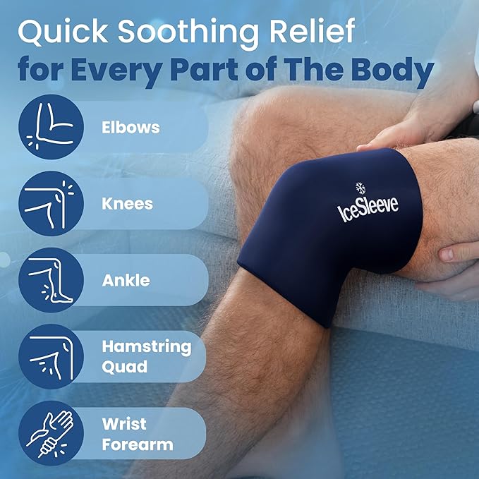 IceSleeve Elbow & Knee Ice Pack Wrap, Reusable Ice Sleeve for Arm & Leg, Flexible Gel Ice Pack for Knee Injuries, Tennis Freeze Sleeve Elbow Compression Wrap, Cold & Heat Therapy, Blue XL
