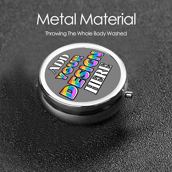 Custom Travel Medicine Organizer, Medicine Pill Box Case Container Travel Pill Holder Vitamin for Purse Med Wallet Portable Mini Pastillero Round, Gray, Personalized Gifts