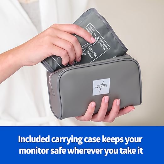 Medline Plus Elite Automatic Digital Blood Pressure Monitor with Adult and Large Adult Cuffs, Digital LCD Display, Stores Up To 90 Readings, Carrying Case and Batteries Included