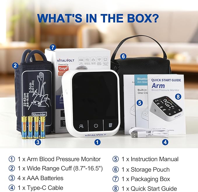 Blood Pressure Monitor for Home Use Automatic Arm BP Machine with Large Adjustable Cuff (8.6-17”) Bluetooth Heart Rate Monitor Digital BP Monitor 2x199 Readout 5.5” Large Screen for iOS & Android