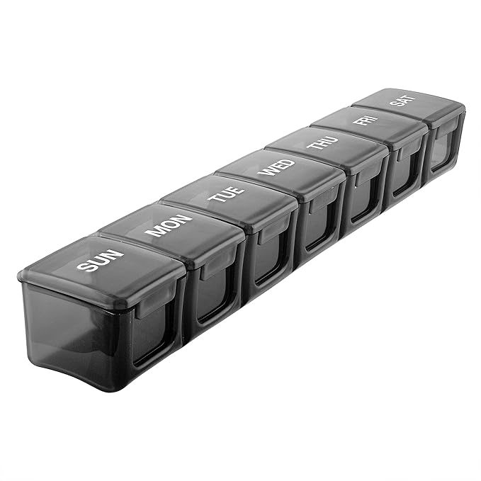 Weekly Pill Organizer Box, 7 Day Medication and Vitamin Holder Container - Large Black