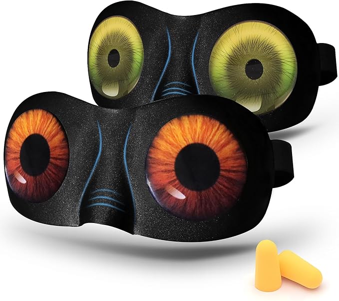 SkiBeau Cute 3D Sleeping Eye Mask Funny Blindfold 2 Pack Travel Sleep Masks Super Soft Weird Eye Cover for Men Women and Kids
