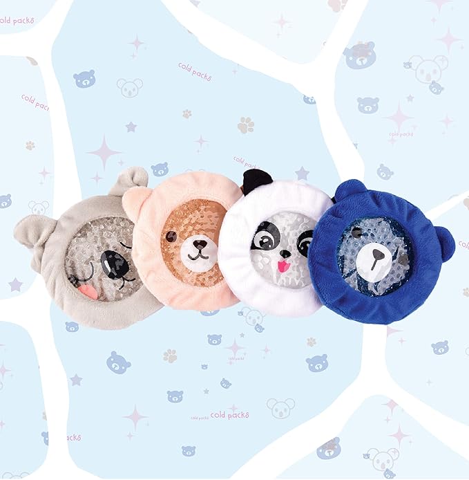 Leonns® Kids Ice Packs for Boo Boos, Reusable Cold Packs for Toddlers and Children with Soft Animal Covers | Relief for Bumps, Swelling, Bruises and Pain - Cute Gel Ice Pack Set 4-Pack (Panda)