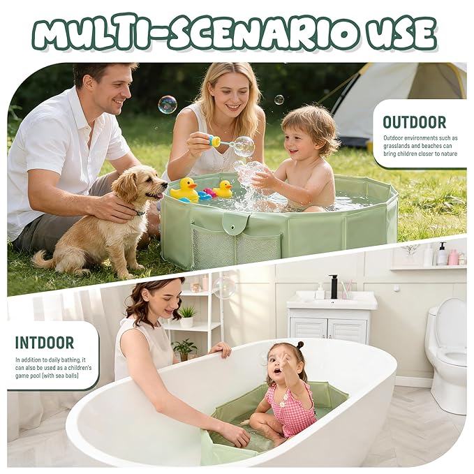 Toddler Bathtub for Shower (12M-5Y) – Large Collapsible Portable Tub Converts Shower Stall to Bath – Sturdy, Non-Slip with Mesh Storage Pocket & Fast Drain for Kids & Small Bathroom