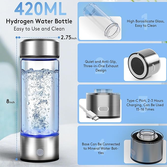 2026 New Hydrogen Water Bottle, 2800PPB in 3Min, SPE PEM Tech, Portable 16OZ, Rechargeable Hydrogen Water Bottle for Travel, Home, Office – Family & Friends (XR-15)