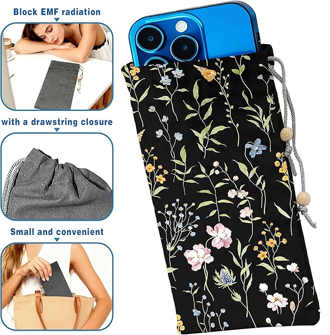 EMF Shield Sleeve for Cell Phone Reduce Signal Anti-EMP Pouch Against Radiation, EMF, 5G, RFID Blocking 4x8 Inch Watercolor Floral Phone Sleeve Bags
