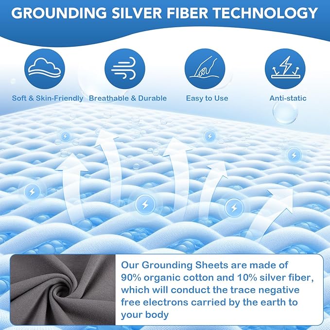 Grounding Sheets King Size – 95% Organic Cotton + 5% Silver Fiber Fitted Earth Sheets with Grounding Cord, Grounding Well Bed Sheets for Healthy Sleep (Gray, 78"x80"x15")