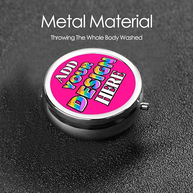 Custom Pill Organizer, Medicine Pill Box Case Container Travel Pill Holder Vitamin for Purse Med Wallet Portable Mini Pastillero Round, Deep Pink, Personalized Gifts with Photo