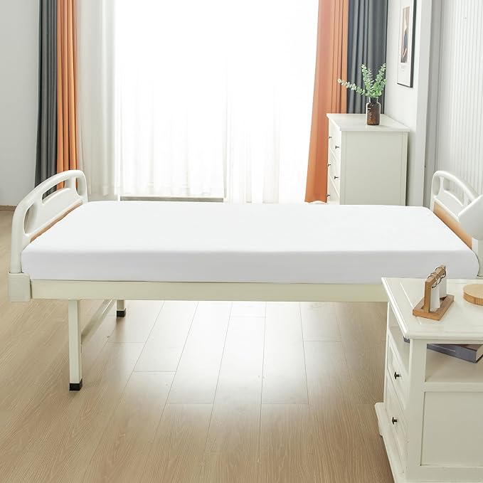 WenBags Waterproof Fitted Cot Bed Sheets, Mattress Protector for Home & Hospital Care Beds, Soft Bed Sheets with Elastic All Around (1, White, 31 * 75)