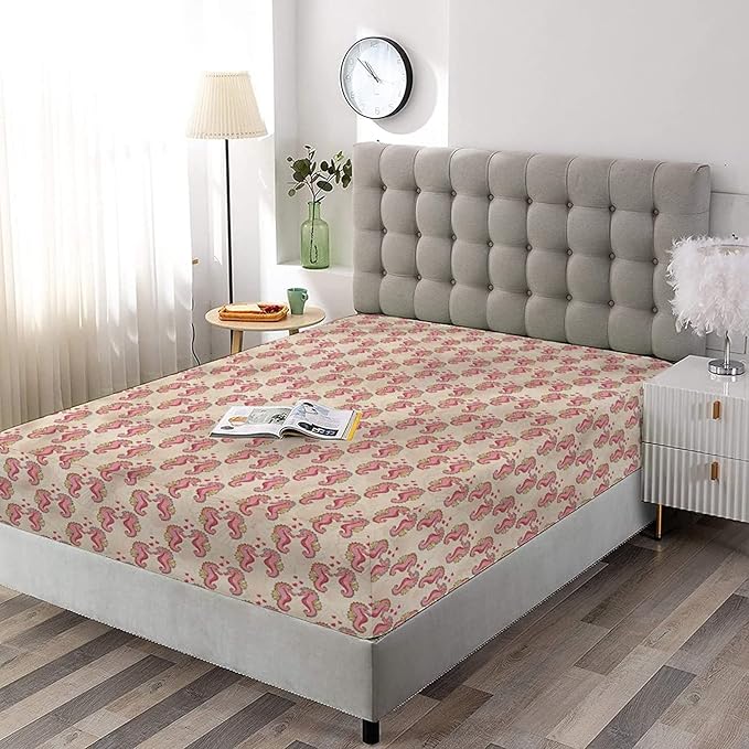 Decorative Bedding Sheet Set Queen Size, Sea Horse Deep Pockets Fitted Sheet & 2 Pillow Sham Set(No Flat Sheet), Romantic Couple in Love Print Microfiber 3pc Bed Sheets Set, for Women & Men Bedding