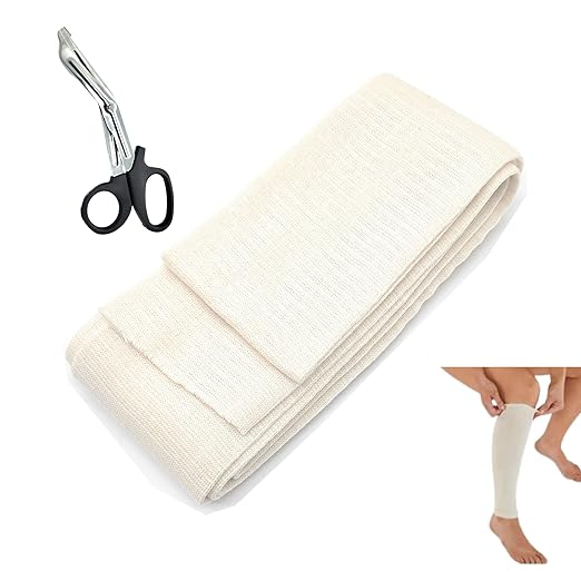 Premium Elastic Tubular Compression Bandage Size D Stockinette, 3 inches x 10 Feet. Reusable Elastic Bandage Sleeve Wraps Plus One Pair of Medical Scissors