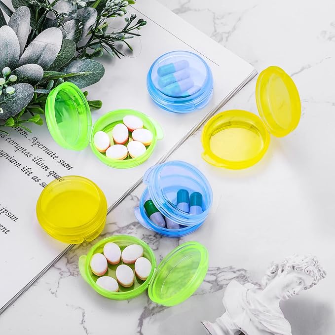Patelai 6 Packs Small Pill Organizer Box, Travel Pill Container Portable Daily Mini Medicine Case Holder for Pocket Purse Briefcase Cod Liver Oil Jewelry Beads Earplug Storage Box(Blue, Green, Yellow)