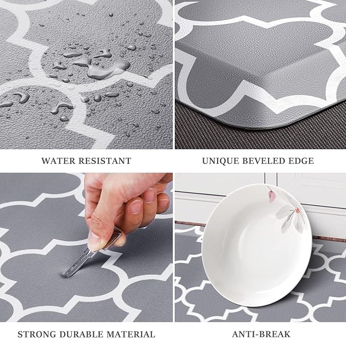 WISELIFE Anti Fatigue Floor Mat - 4/5 Inch Kitchen Mat Non Slip Waterproof Heavy Duty Ergonomic Comfort Mat Durable for Home, Office, Sink, Laundry,(17.3" x 28", Grey)