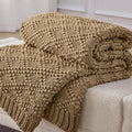 Knitted Weighted Blanket for Adult, Chunky Knit Weighted Throw for Sleep 60"*80" 10lbs, Cooling Breathable Machine Washable Fall Heavy Blanket for Room Decor (Beige, Queen)