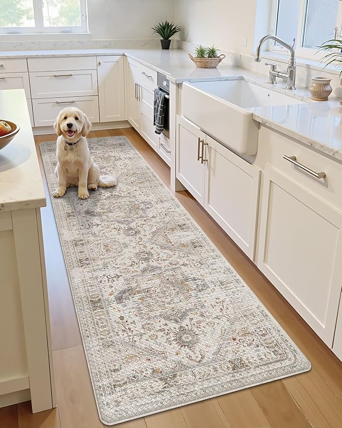 LUMI Kitchen Mat Anti Fatigue Cushioned, Memory Foam Padded Standing Rug Washable, Non Slip Comfort Floor Runner for Home, Sink, Laundry, Office, 24"x59", Creamy White