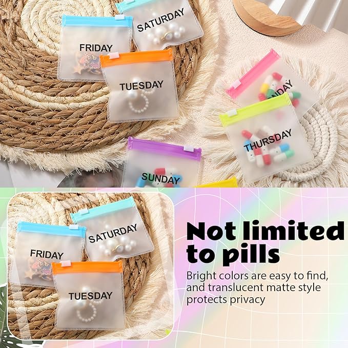 Sherr 35 Pcs Pill Pouch Bags Zippered Pill Pouch Set Reusable Translucent Medicine Organizer Self Sealing Medicine Organizer Travel Plastic Bags with Slide Lock for Storage(Elegant,Elegant Colors)