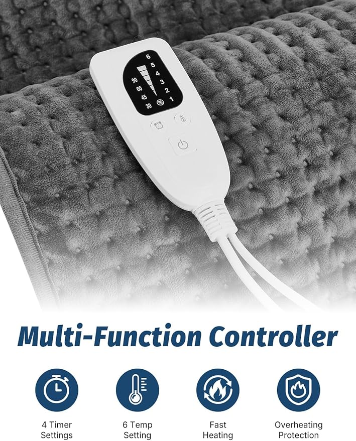 Heating Pad for Period Cramps Back Neck and Shoulders Pain Relief, 17”×33” Large Heated Pad with 4 Level Timing, 6 Level Heat Setting and Auto Shut Off, Gifts for Women, Men