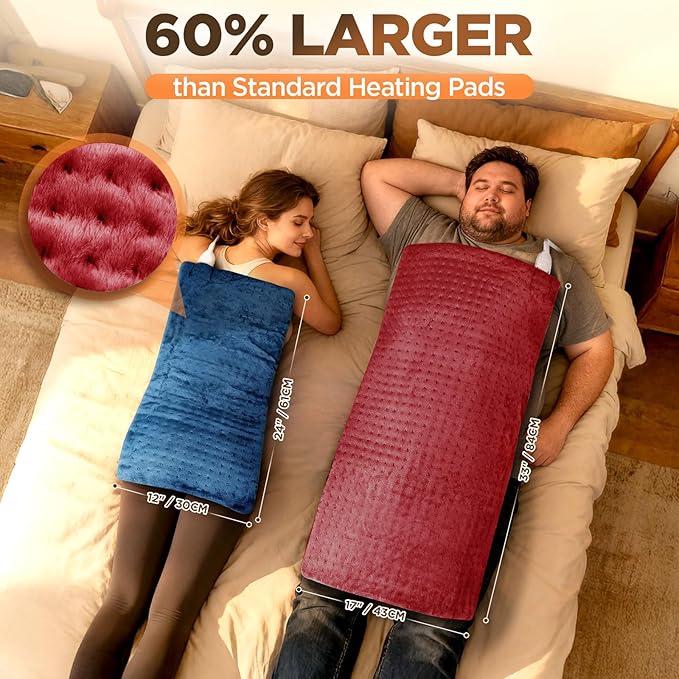 17''x33'' XXXL King Size Heating Pad with 4 Temperature Settings & 2 Auto-Off Countdown Timers, Pain Relief for Back/Neck/Shoulders/Abdomen/Legs, Christmas Gifts for mom dad (Red)
