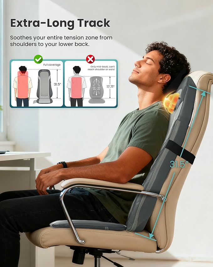 Shiatsu Back Massager with Heat,Full Back Massager for Pain Relief Deep Tissue,Longer Massage Chair Pad,Back Kneading Shiatsu or Rolling Massage for Chair,Christmas Gifts for Women Men Parents