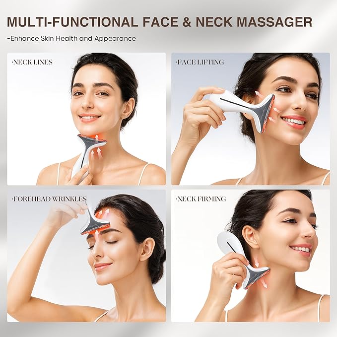 3-in-1 for Aurora Red Light for Face & Neck Beauty Massager, with Suction, Vibration, Heat, 3 Light Therapies for Skin Glow, Face Lift, Neck Firm, Black