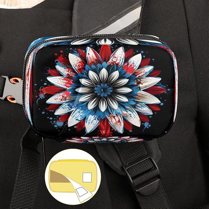 American Flag Daisy Travel Pill Organizer Box Weekly Portable Pill Case Daily Pills 7 Day Small Birth Control Pills Container Removable Compartments for Medicine Vitamins Fish Oil