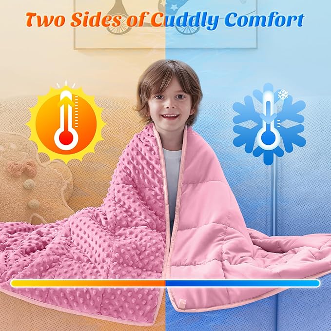 anfie Weighted Blanket Kids(40"x60" 7lbs) Weighted Blanket Cooling Blanket for Sleeping,Throw Size Breathable Blanket with Premium Glass Bead(Pink)