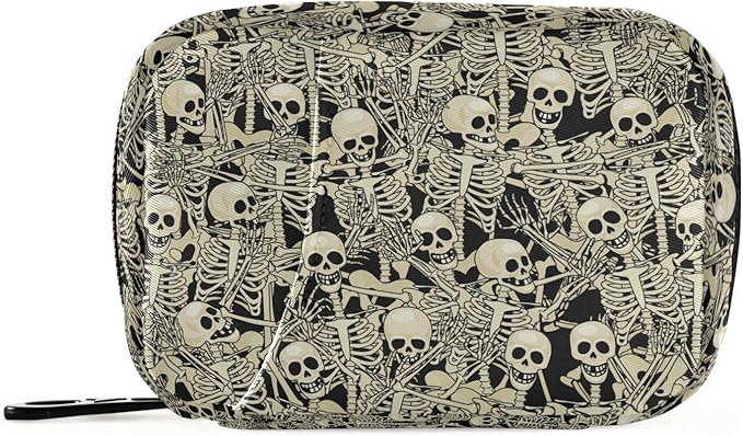 Gothic Skull Skeleton Pill Case, Portable Weekly Pill Box Bag Container 7 Days Pill Organizer Vitamin Supplement Holder with Zipper for Travel Family Business