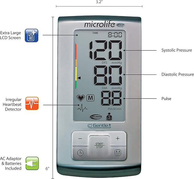 Microlife Series 600 Automatic Upper Arm Blood Pressure Monitor for 2 Users, Stores up to 198 Results, Wide-Range Cuff Fits Adult Arms <18.1 in (size M – L), Smart Tracking Software