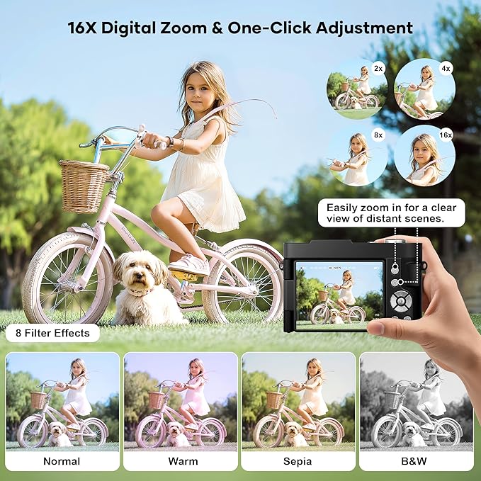 4K Digital Camera for Photography Auto-Focus, Compact 50MP Camera with 180° Flip Screen, 16X Digital Zoom, Camara Fotografica with 32GB Card – Great for Vlogging and Learning Photography