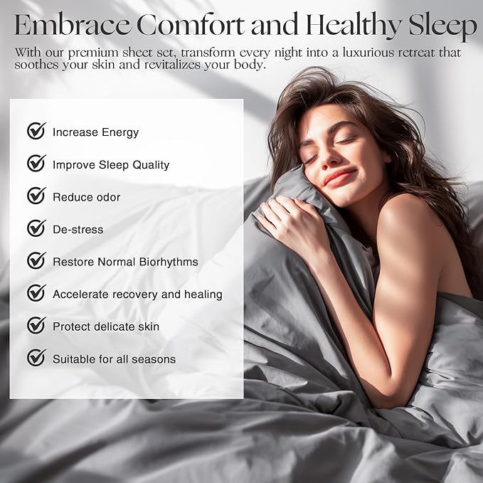 Silver Infused Bed Sheets Set, Temperature-Regulating Fabric with Self-Cleaning Technology for 3X Freshness Sleep (Grey, Twin XL)