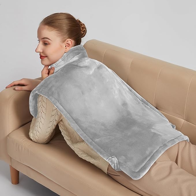 26" x 35" Flannel Neck&Shoulder&Back Heating Pad with 12 Temperature Settings&Countdown timer, Pain Relief for Back/Neck/Shoulders/Menstrual Pain, Christmas Gifts for Women Men Mom Dad(Light Grey)